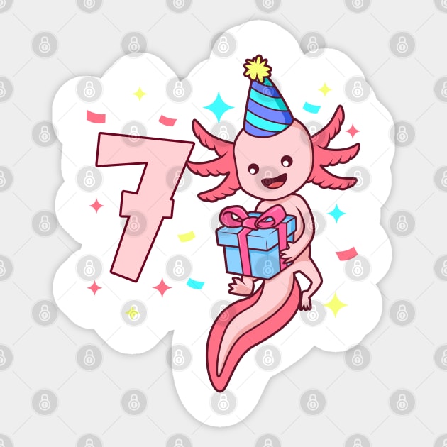 I am 7 with axolotl - girl birthday 7 years old Sticker by Modern Medieval Design